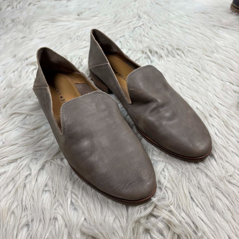 Lucky Brand Women's 7 Gray Soft Leather Loafer Flats Preppy Academia Office